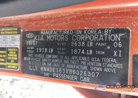 2008 Kia Rio5 Sx from USA, damaged, VIN KNADE163X86326307